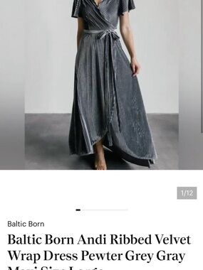 Baltic Born Ribbed Velvet Wrap Maxi Dress in Pewter Gray